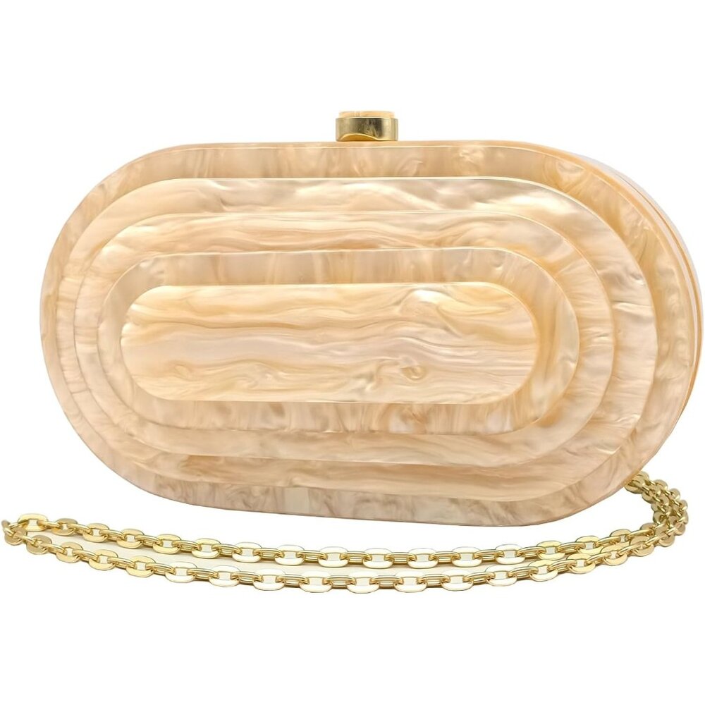 Womens Khaki Acrylic Clutch Purse Marbled Evening Shoulder Bag for Wedding